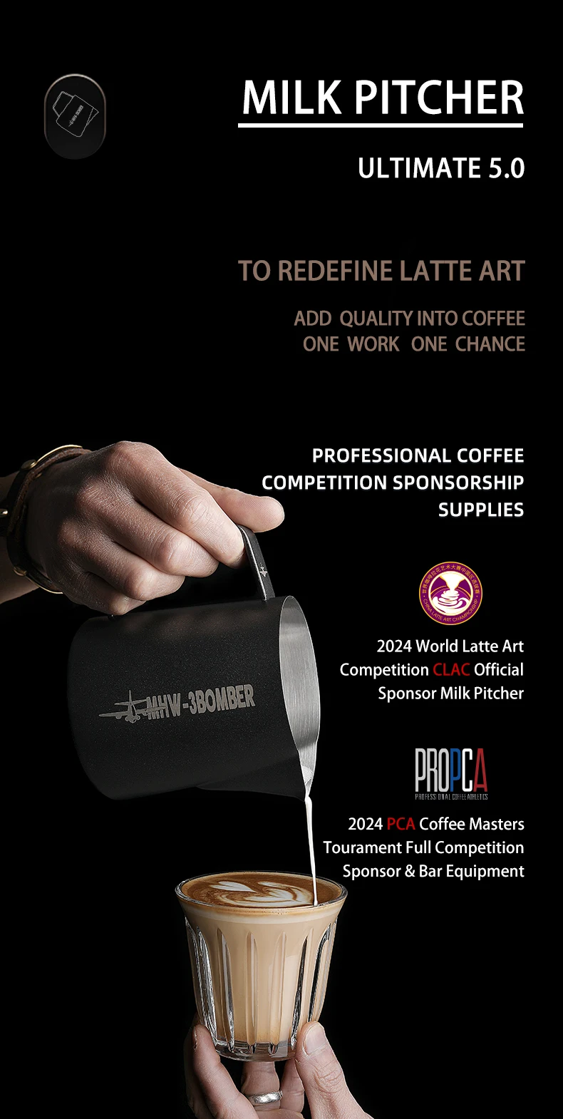 MHW-3BOMBER Classic Milk Frothing Pitcher 500ml Red Stainless Steel Steaming Pitchers Cappuccino/Latte Art Milk Cup Coffee Tool