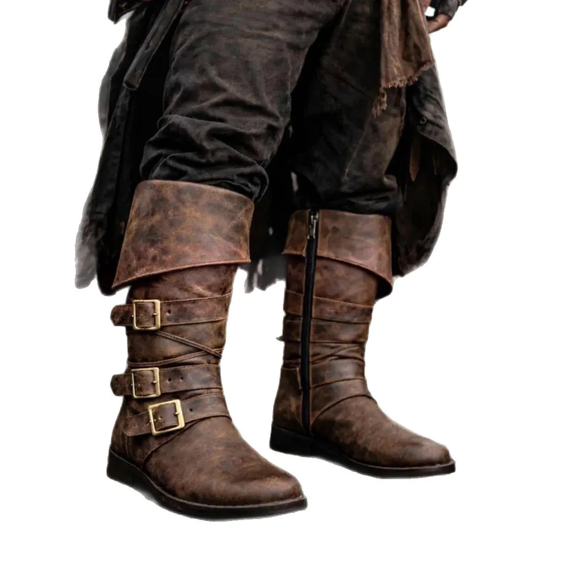 Herren Distressed Fold-Over-Manschetten Piratenstiefel Mittelhohe Stiefel Mittelalterliche Renaissance Kapitän Cosplay Stiefel Party Kostüm Schuhe 2026 – Detail 7