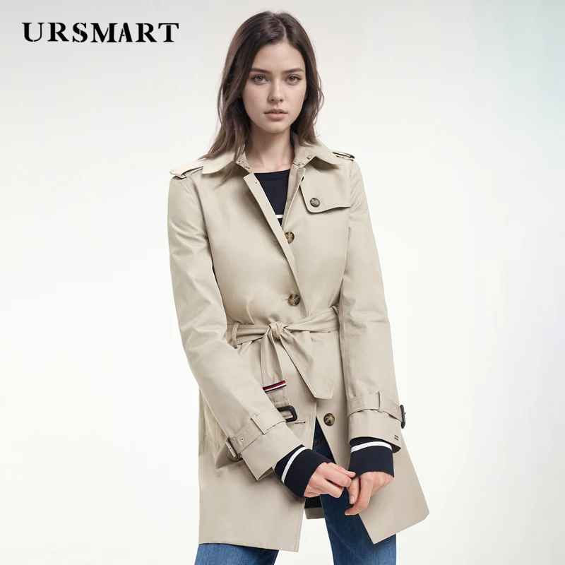 Medium to long single breasted beige slim fit waist waist women's trench coat British fashion custom cotton windbreaker women