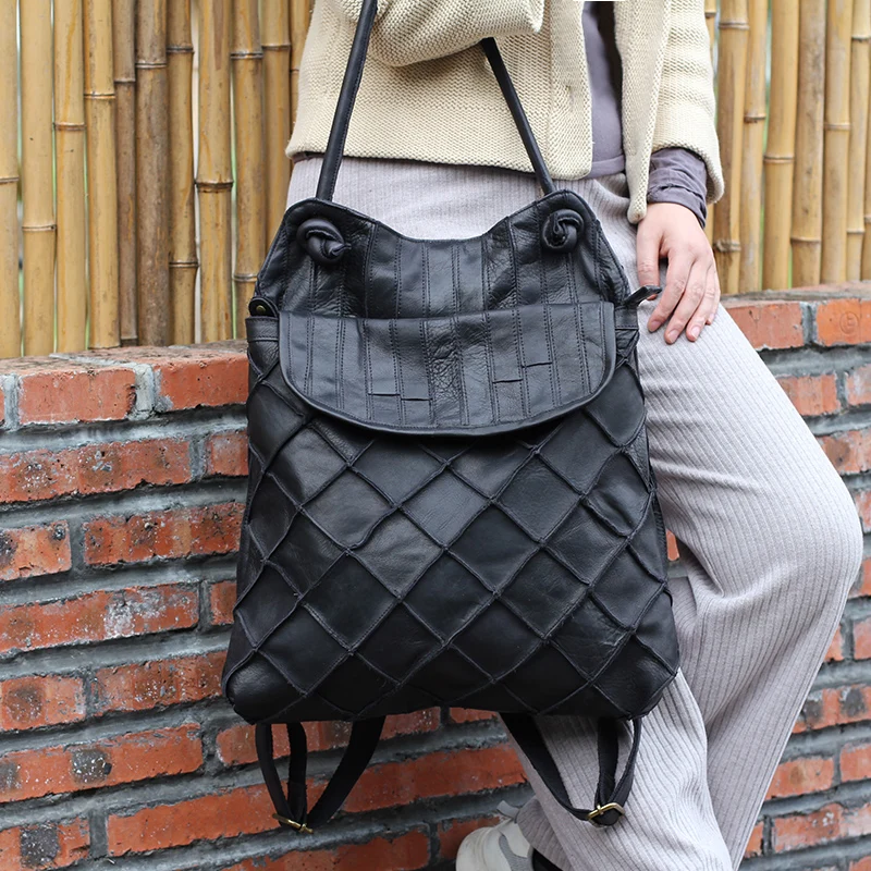 حقيبة ظهر نسائية أوروبية/أمريكية جديدة متعددة الوظائف ذات سعة كبيرة حقيبة ظهر جلدية للسفر في الهواء الطلق حقيبة نسائية من الجلد الخالص