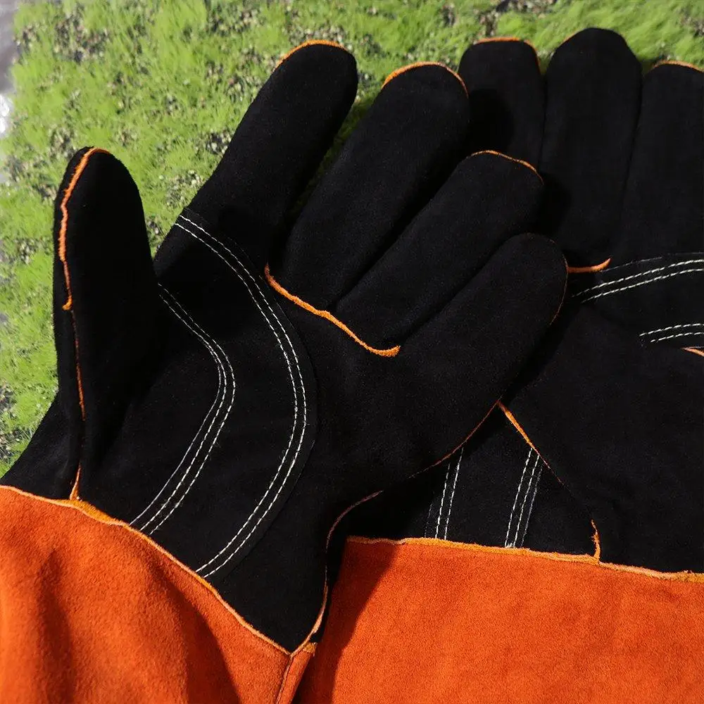 1 Pair Anti-Heat Leather Welding Gloves Labor Protection Cowhide Leather Work Safety Glove Acid Resistance Heavy Duty