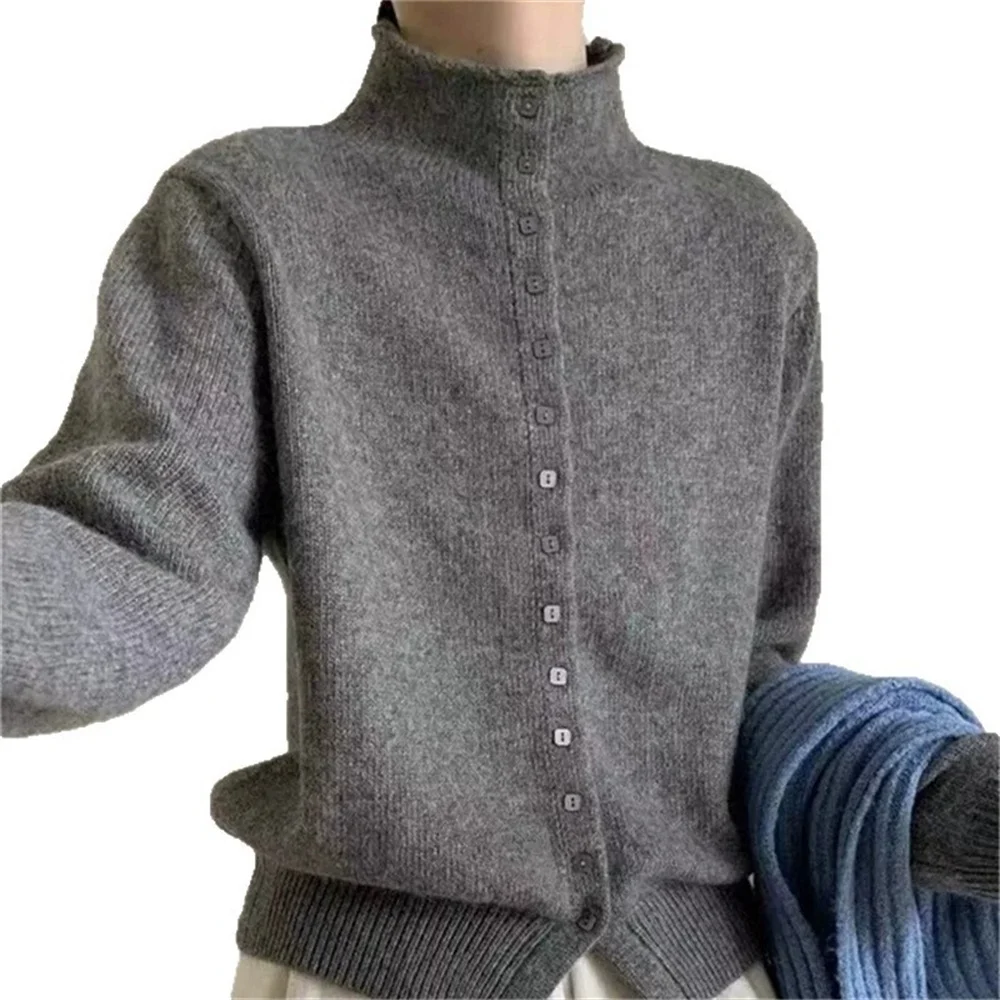 

Осень-зима 2022, корейский новый женский вязаный кардиган с двойной молнией и воротником с капюшоном, модный стильный свитер, повседневные топы с длинными рукавами