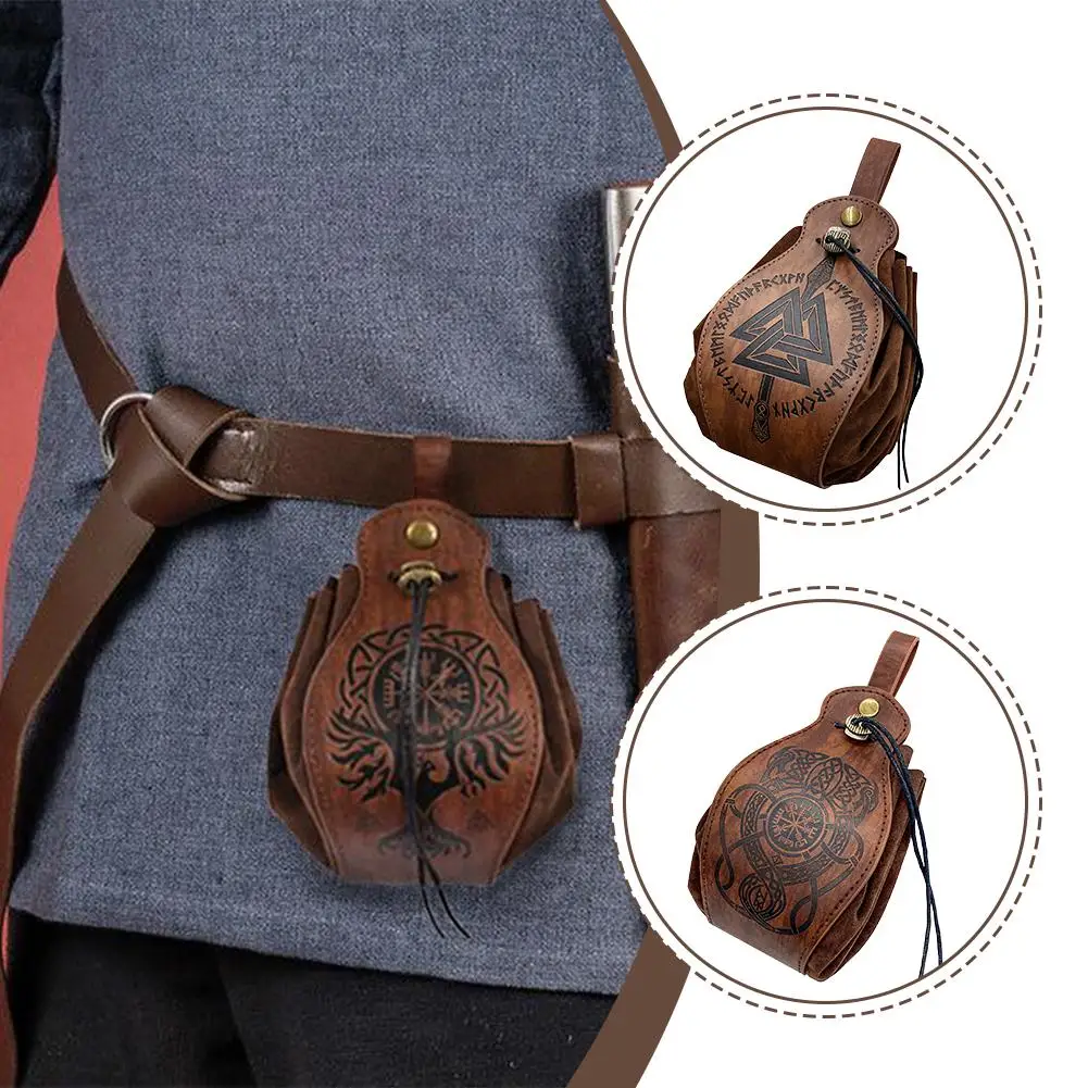 Genuine Leather DND Dice Bag Tray Medieval Viking Style Drawstring Bag Roleplaying Decoration Waist Bag Coin Purse Ideas Gift