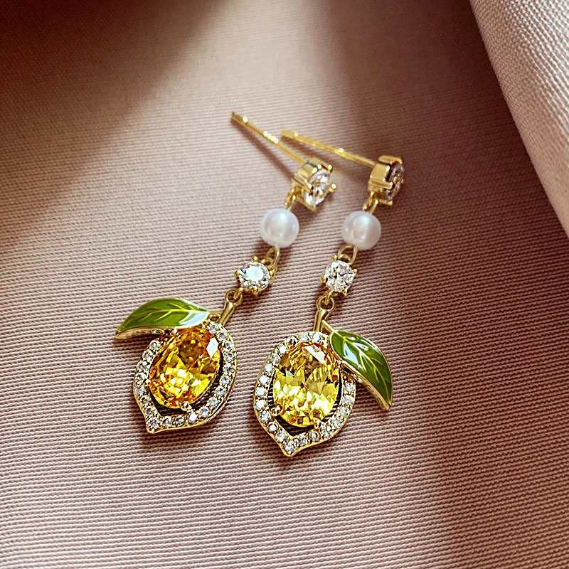 Exquisite Yellow Zircon Lemon Earrings For Women Fashion Personalized Daily Accessory Party Jewelry Birthday Anniversary Gifts