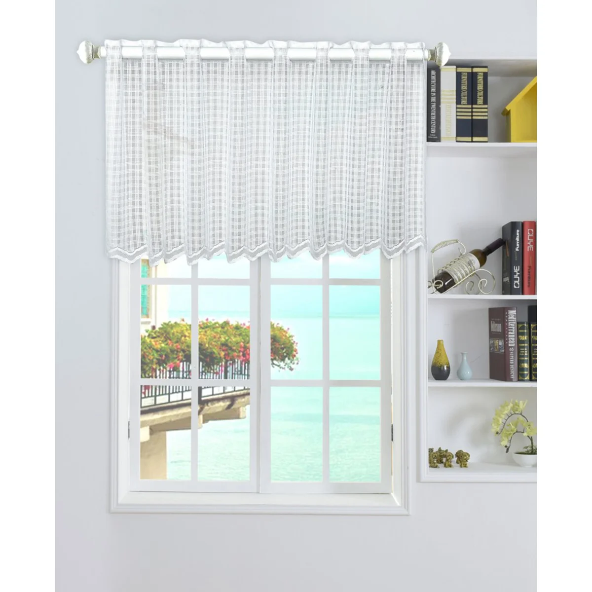 Short Curtain For Kitchen Home Window Valance Coffee Shop Door Screen White Grid Design Modern Simple Style Living Room