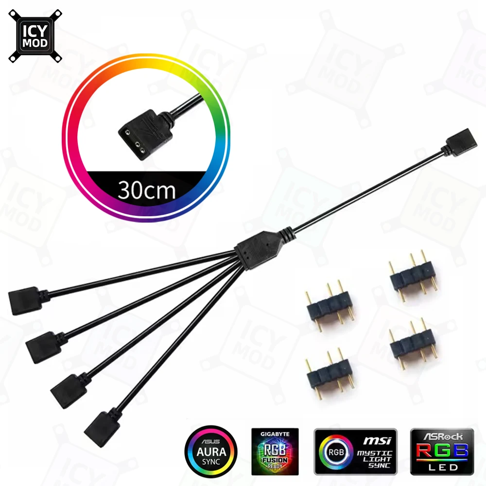 Venta al por mayor Cable de placa base de sincronización de 30cm 4PIN 12V RGB 3PIN 5V ARGB 1 a 2/1 a 3/1 a 4/1 a 5 línea de extensión MOBO AURA SYNC PC MOD