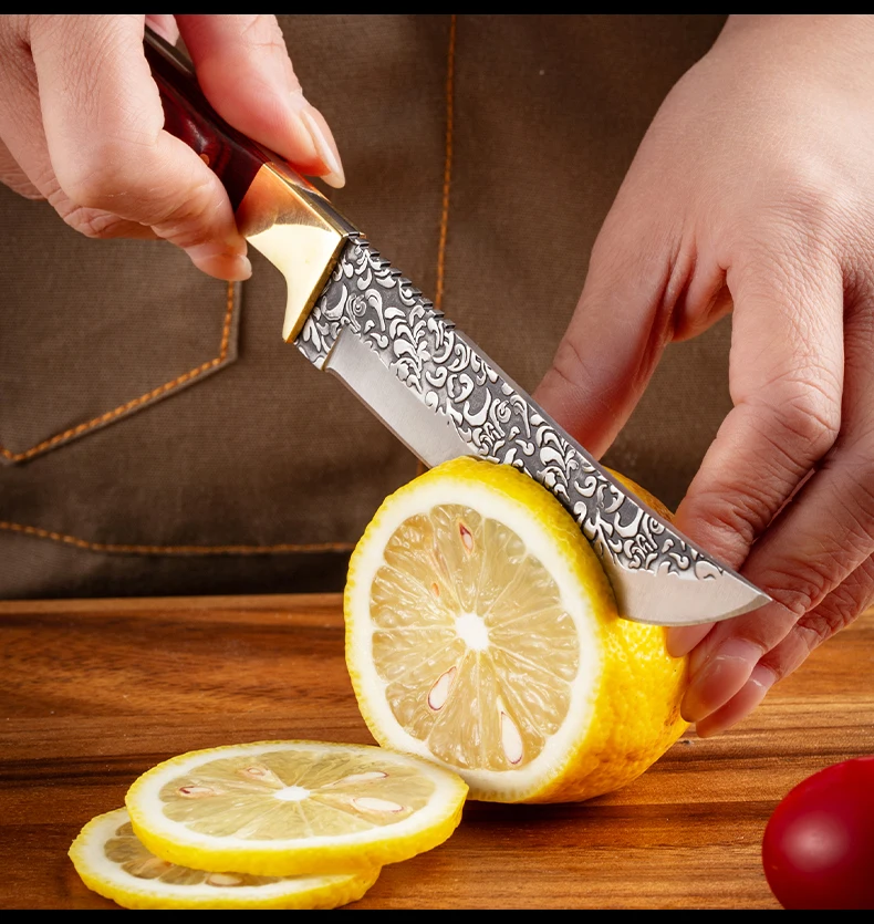 Meat Cleaver Knife with Patterned Blade - Perfect for Meat & Fruit Cutting, steak knife