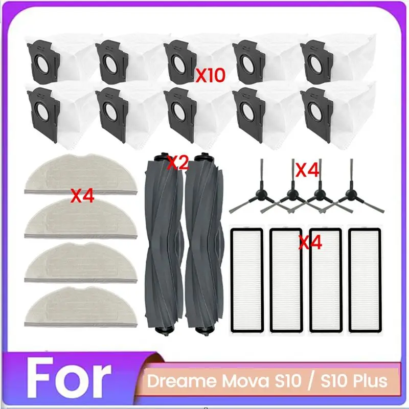 AEE4-24PCS Brush Dust Bag Filter And Mop Cloth Set For Dreame Mova S10 S10plus Vacuum Cleaner Accessories Replacement Parts