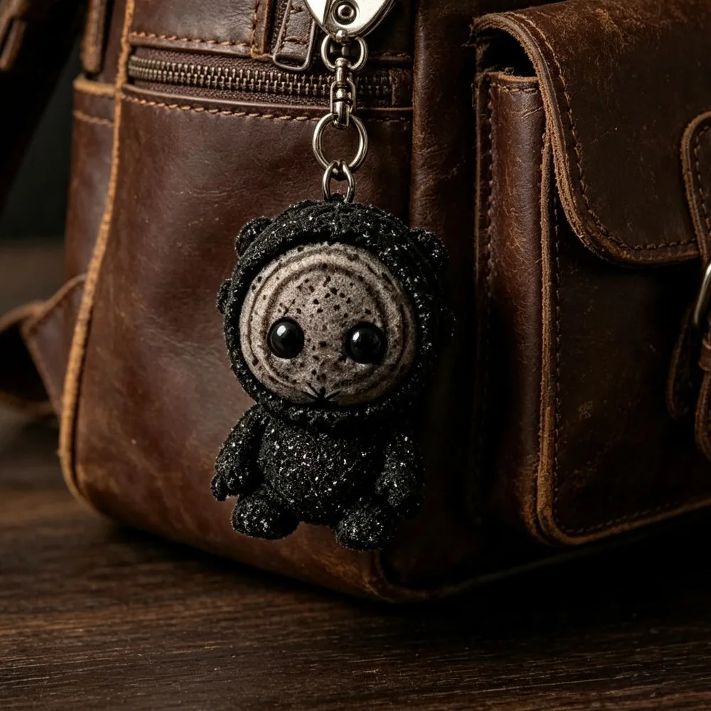 Viral Aesthetic Weird‑Cute Dark Glitter Plush Doll Keychain, Abstract Mini Stuffed Figure Bag Charm Gift