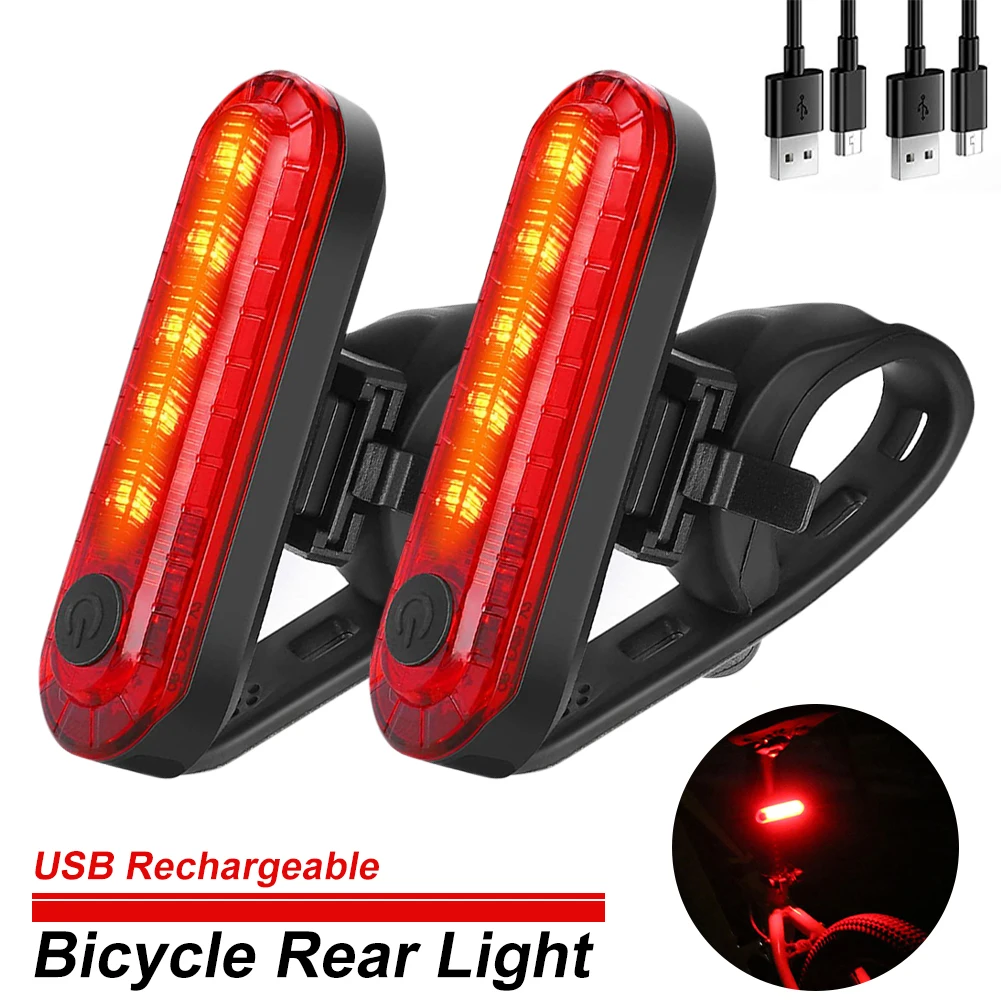 Luz trasera brillante para bicicleta, linterna de seguridad recargable por USB, 4 modos, accesorios, 1/2 piezas