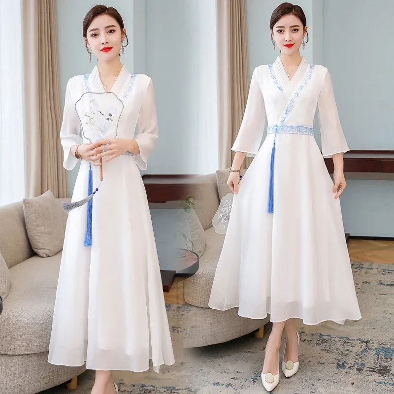 cheongsam white chinese traditional dress Qipao Dai Vietnam online store 10124