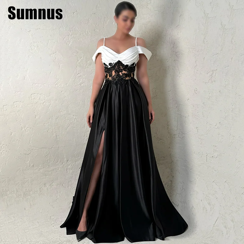 

Sumnus Modern A-Line Prom Gowns With Lace Side Slit Off Shoulder Floor Length Evening Dresses فساتين سهرة Customized