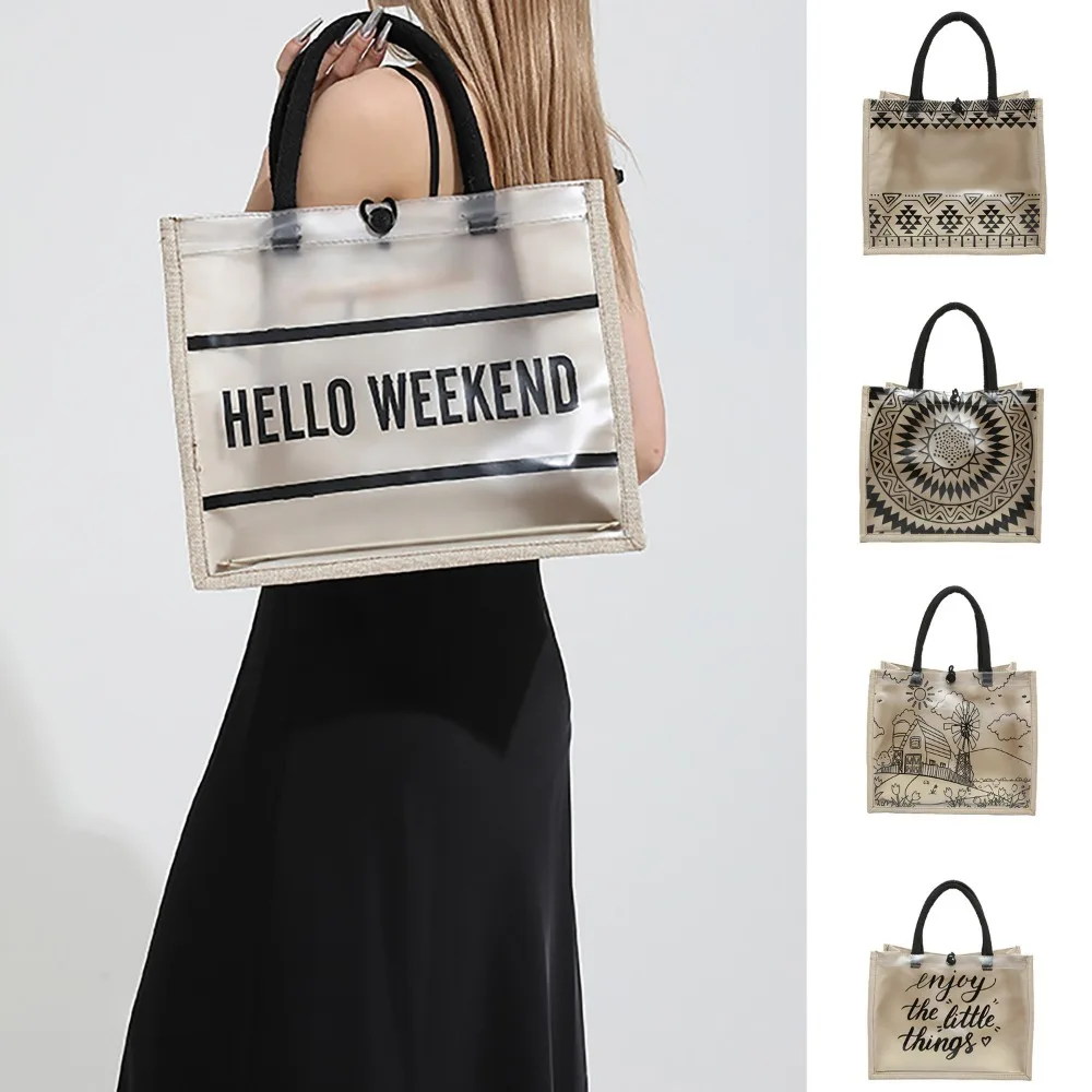 2024 Linen Linen Tote Bag High-capacity Portable Versatile Handbag Transparent Casual Lunch Bag Shopping