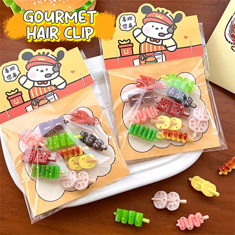 1Set Cartoon Schattige Barbecue Voedsel Hars Broche Voor Vrouwen Meisjes Mode Creatieve Simulatie Voedsel Diy Haarspeld Tas Decoratie Geschenken