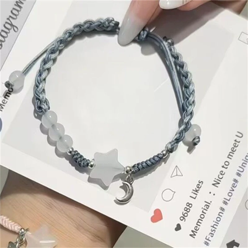 Glückliches Niedliches Stern-Mond-Beste-Freundinnen-Armband für Frauen Y2K Ästhetisches Geflochtenes Seil-Freundschaftsarmband Modisches Accessoire Schmuckgeschenk – Detail 6