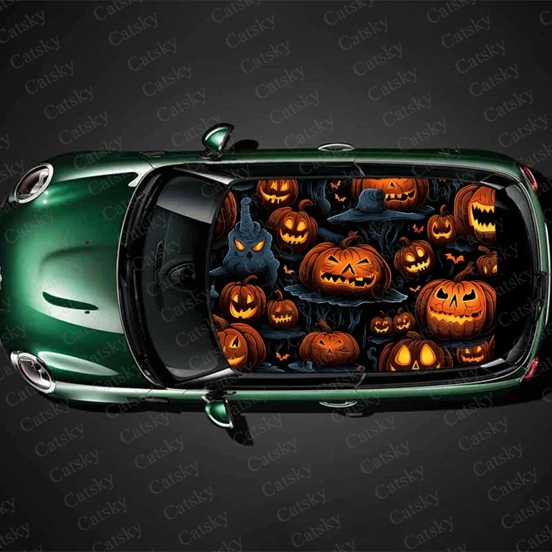 Dark Halloween Pumpkins Car Roof Sticker Wrap Racing SUV Accessories Packaging Painted PVC Custom Car Graphic Decal