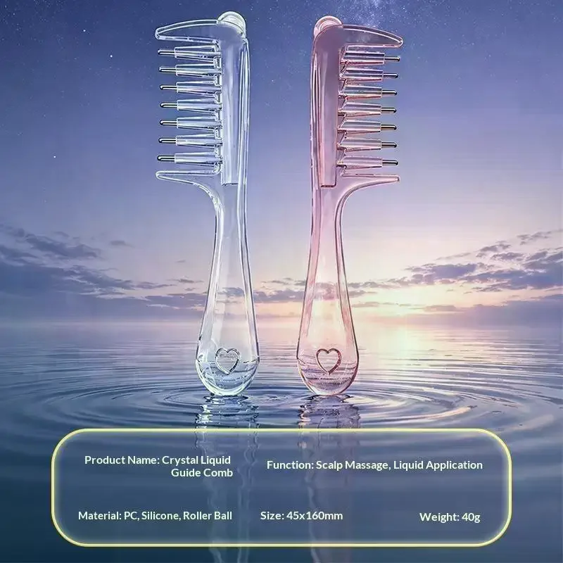 Unisex Transparent Essential Oil Applicator Massage Comb With Built-In Liquid Reservoir, Rolling Metal Teeth, Suitable Care