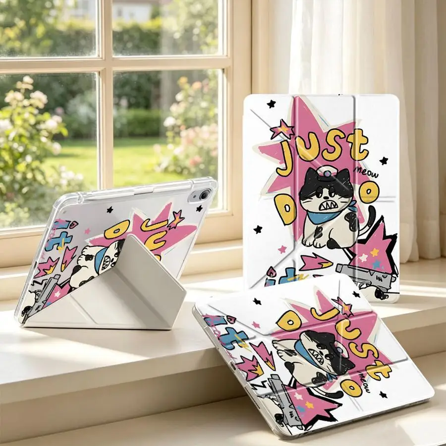 Cartoon Cool Cat Tablet Case For Samsung Galaxy Tab A11 S9 Plus S7 FE A9 Plus S8 S10 Lite A8 With Pen Slot Cover