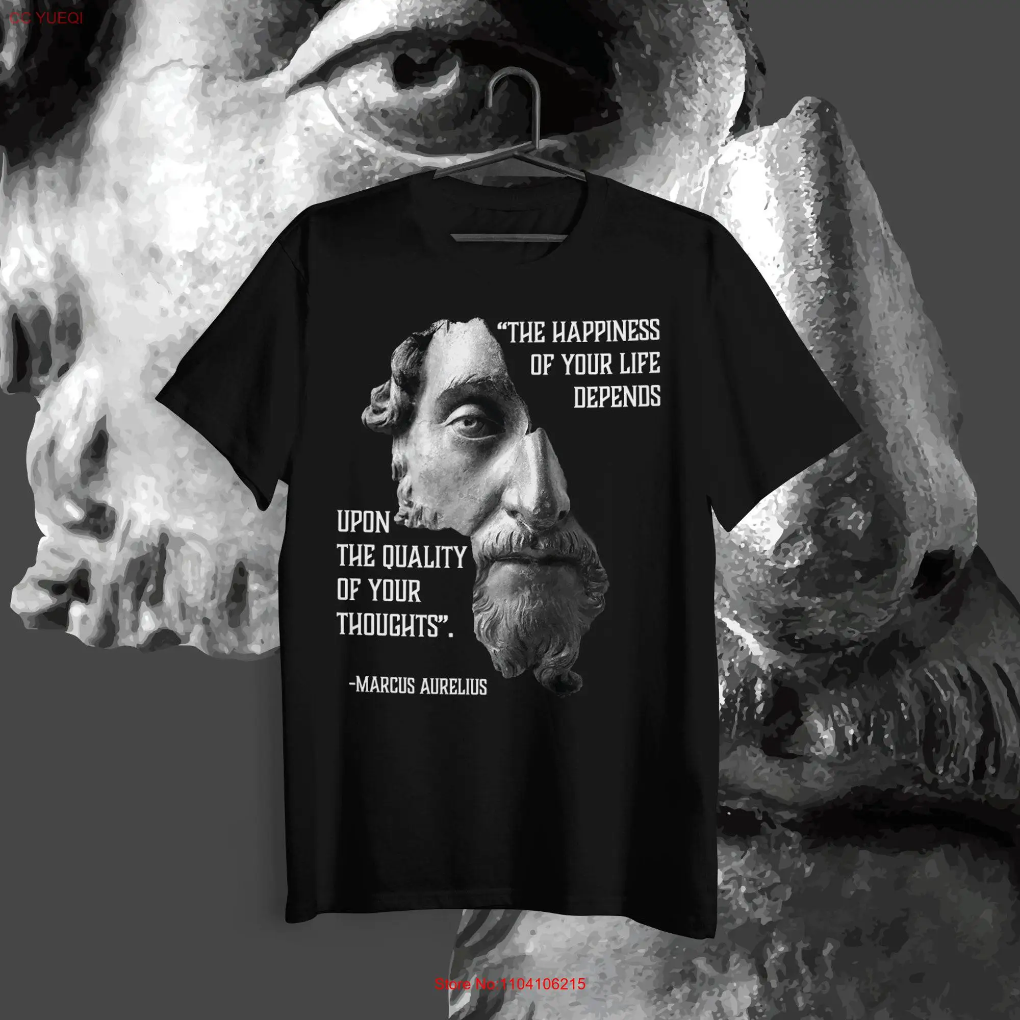 Stoic quote by Marcus Aurelius Happy Life Depends Upon Quality of Your Thoughts Stoicism T Shirt long or short sleeves