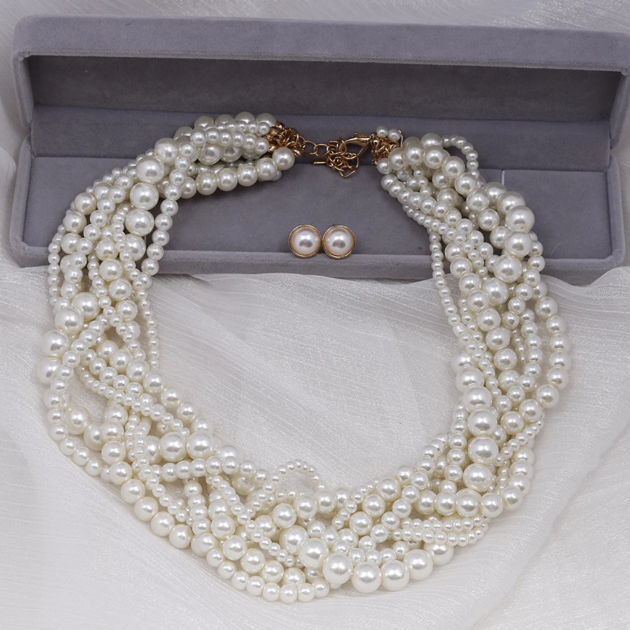 Cross border Middle East Classic Fashion Pearl Necklace One Piece Set Dubai European and American Women's Bridal Wedding Jewelry