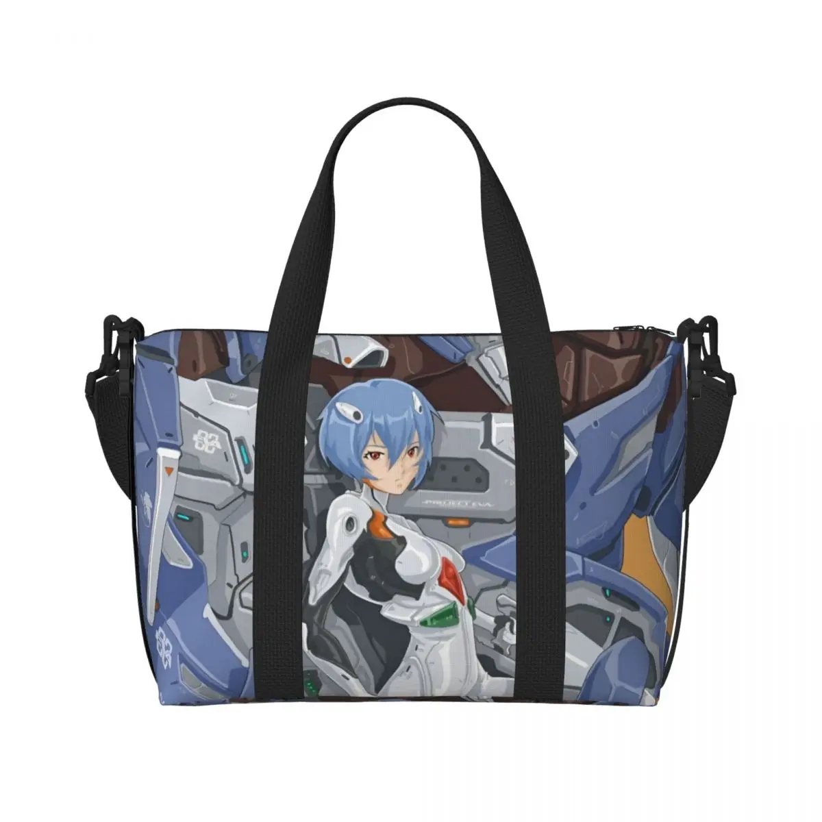 Maßgefertigte E-Evangelions Strandtasche für Frauen im Mecha-Stil, Doomsday-Animation, Großes Fach, Sporttasche, Strand- und Reisetasche