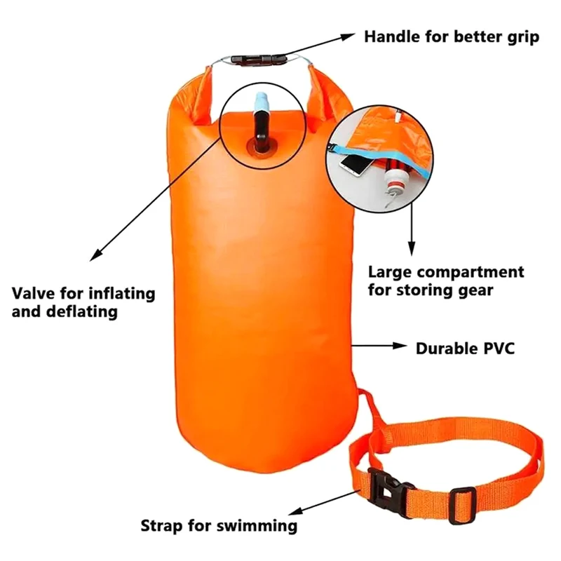 PVC Swimming Bucket Dry Bag Inflatable Open Swimming Buoy Tow Floating Bag Waterproof Double Air Bags Water Sport Safety Bags