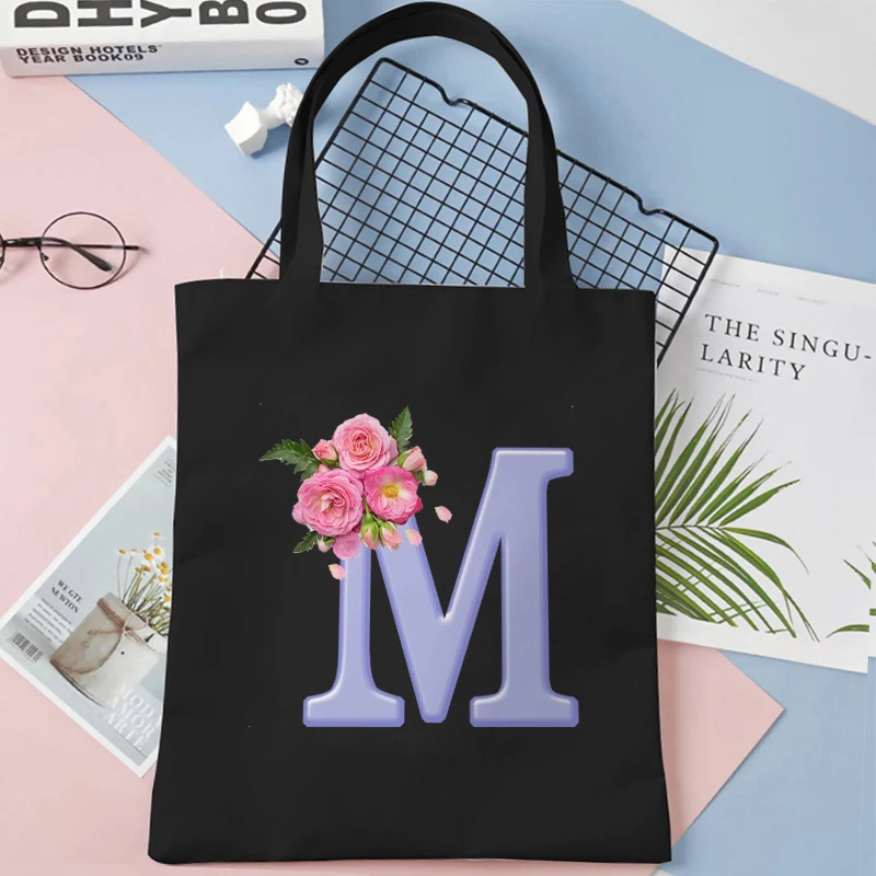 Flower 26 Alphabet Tote Bag Women Large Capacity Shoulder Bag Rose Letters Shopping Bags Female Bacherlette Party Commuter Bag