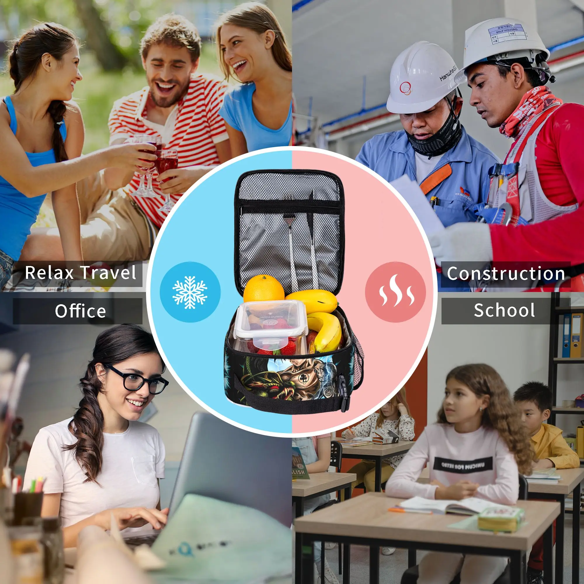 Anime DBZ Insulated Lunch Bags Cooler Bag Reusable,Meal Container  Large Tote Lunch Box Girl Boy Office  Picnic view 6