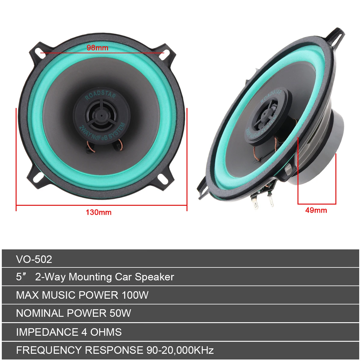 1 قطعة 5 بوصة 100 واط كامل المدى تردد سيارة HiFi محوري المتكلم للسيارات المتكلم المزدوج سائق التصميم الصوتي