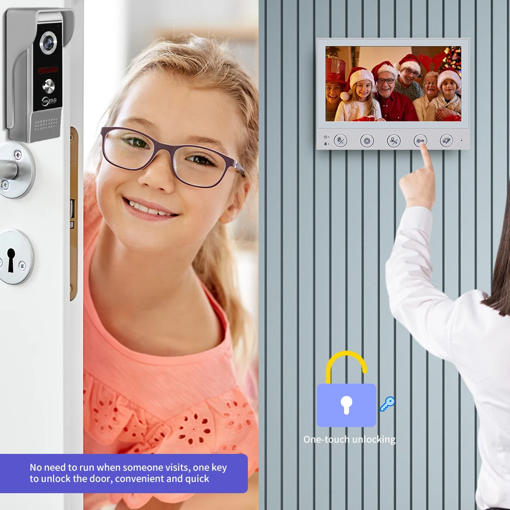 7 Inch Video Intercom for Home System Kit Outdoor Doorbell with Camera Ir Night Vision Waterproof Handsfree Dual-Way Intercom