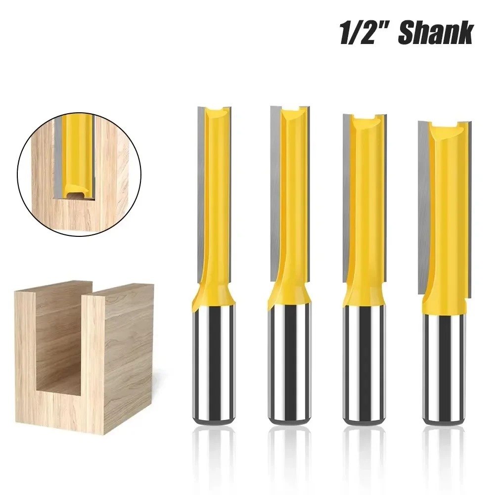 1 PC 12mm 1/2 Inch Shank Router Bit Set Double Flute Long Straight Bits Grooving Bits Trimming Cutter Woodworking Milling Tools