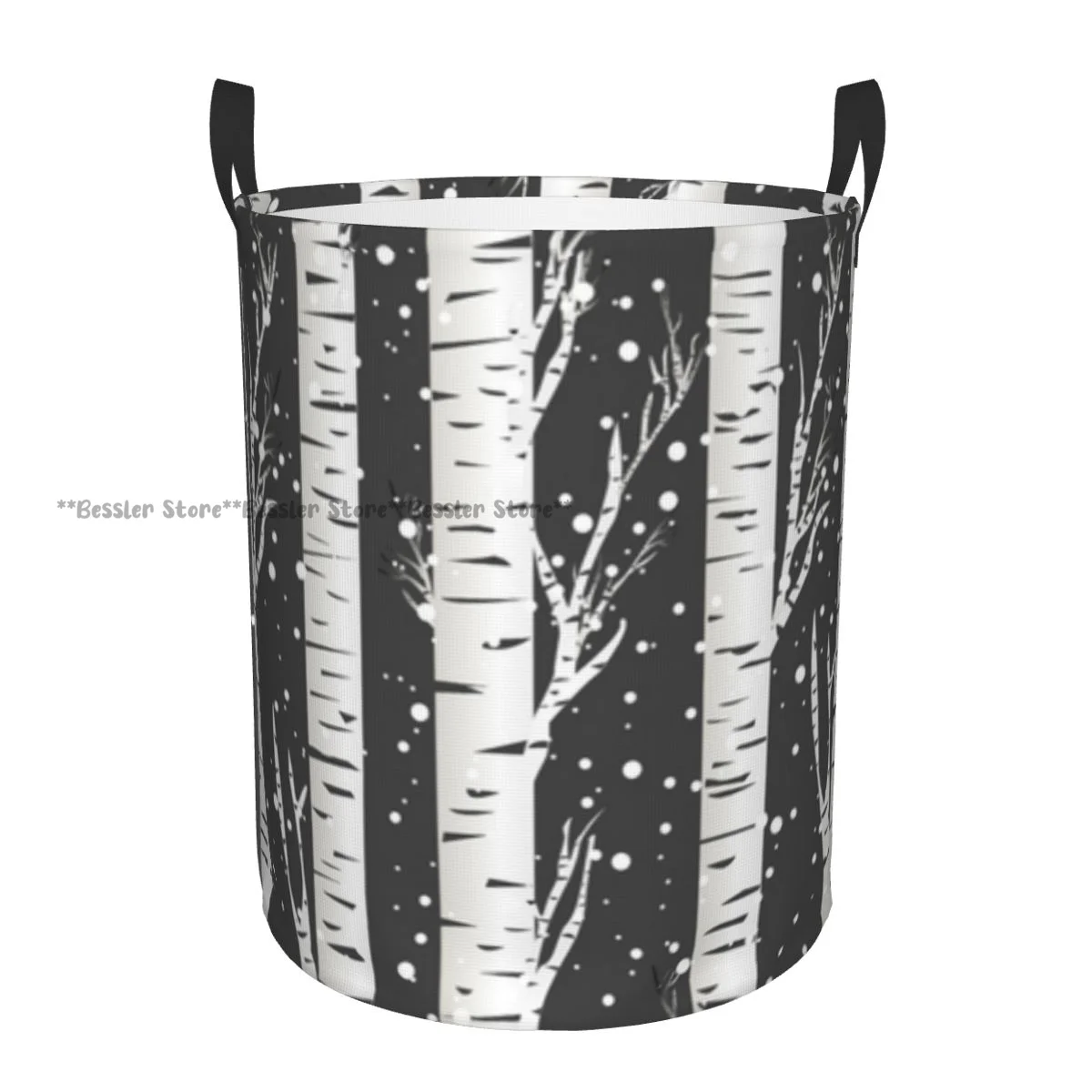 

Winter Birch Trees And Snowflakes Laundry Basket Folding Dirty Clothes Toys Storage Bucket Household