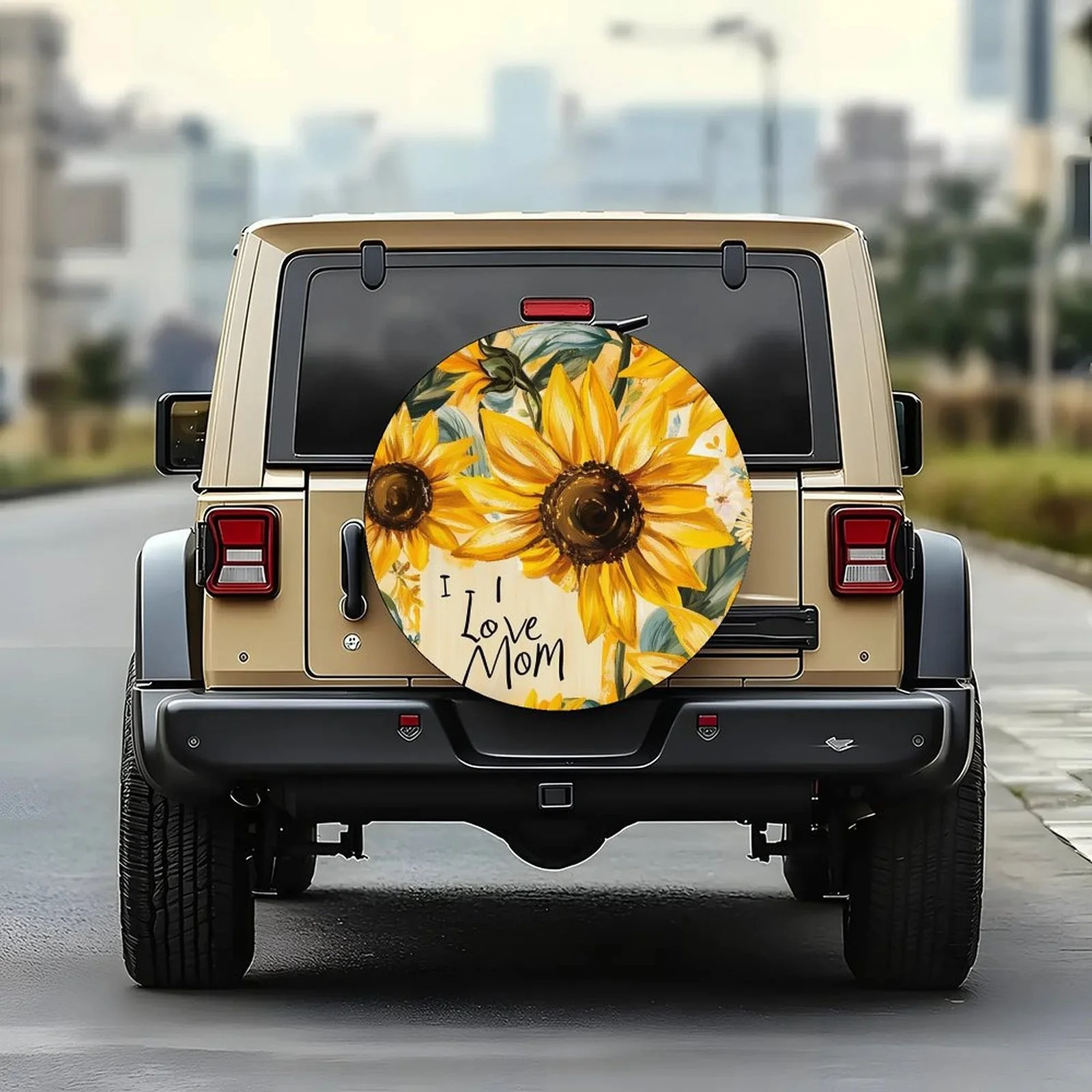 1pc Sunflowers Love Mom Themed Tire Cover Wheel Cover, Trendy Universal Wheel Cover Tire Cover Wheel Protection Cover, Suitable