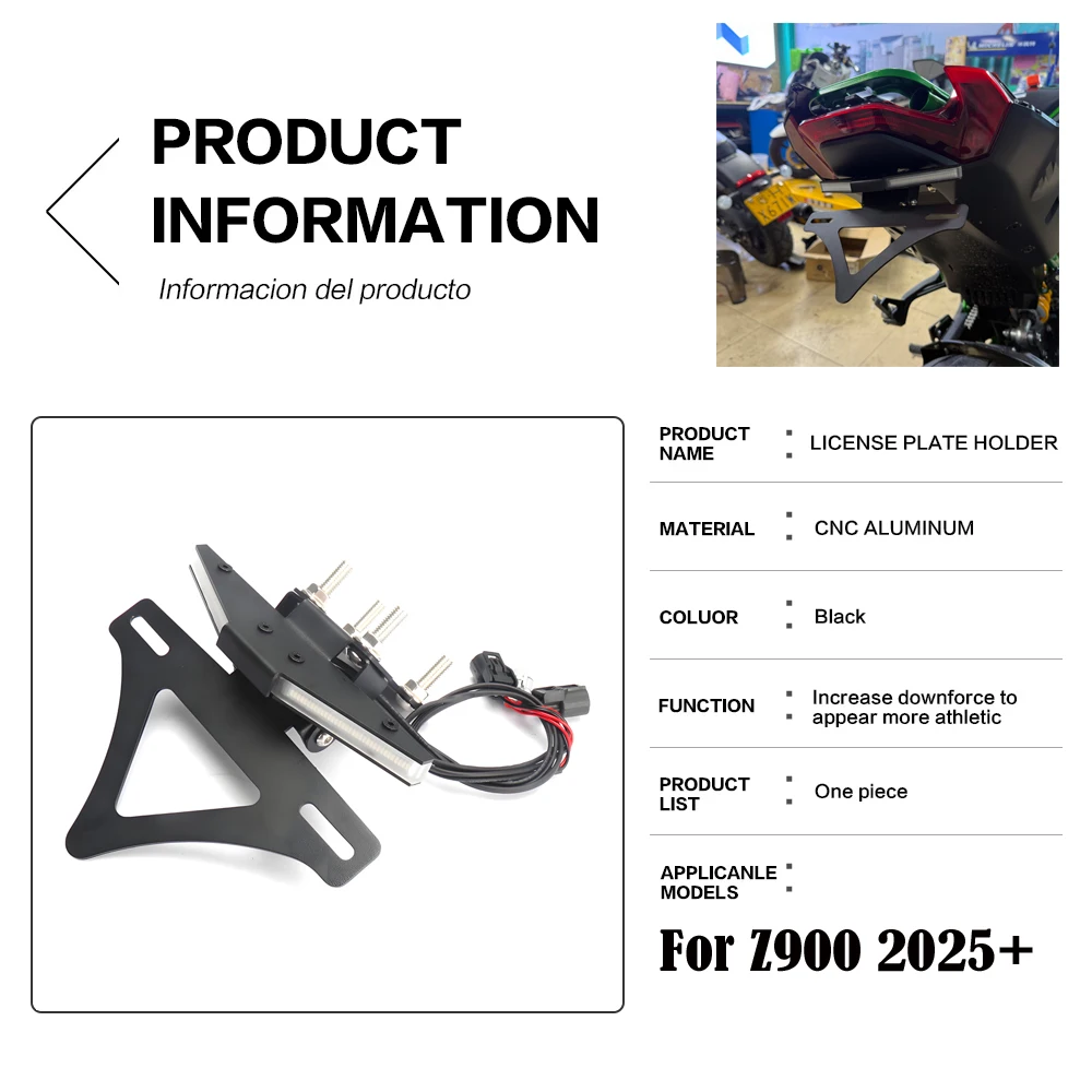 لكاواساكي Z900 2025 Z 900 دراجة نارية الذيل الخلفي مرتب LED الحاجز مزيل عدة لوحة ترخيص قوس ضوء بدوره إشارة #4