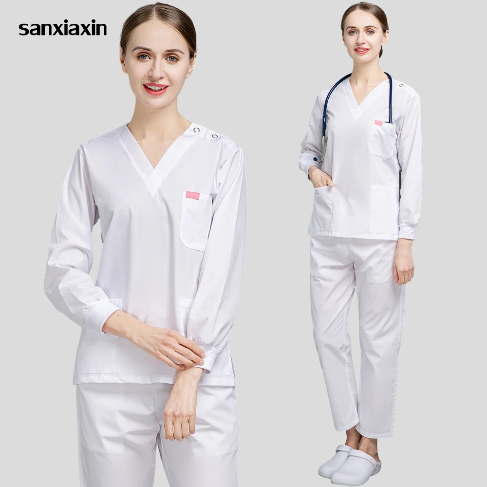 Uniformes Hospitalares de Cor Branca para Homens e Mulheres, Medical Scrubs Set, Medical Workwear, Doctors Nurse Accessories, Clínica Dentária, Roupas de salão de beleza