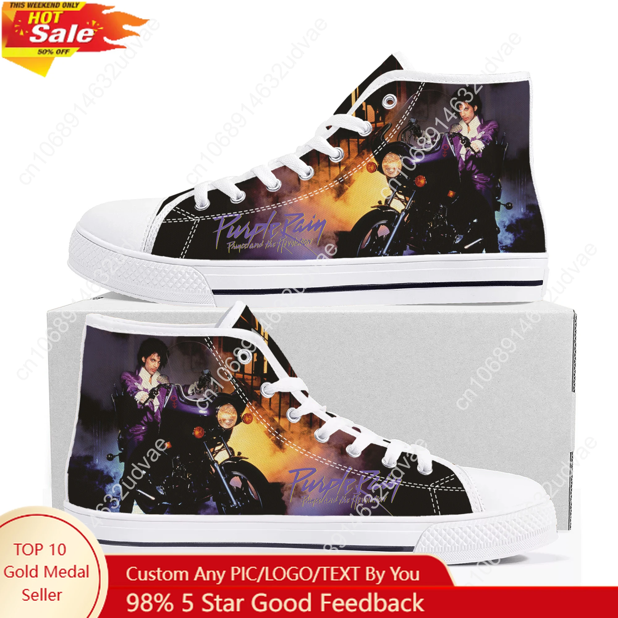 

Prince Rogers Nelson High Top Shoes Men Women Teenager Canvas Sneaker High Quality Sneakers Couple Footwear Custom Shoe
