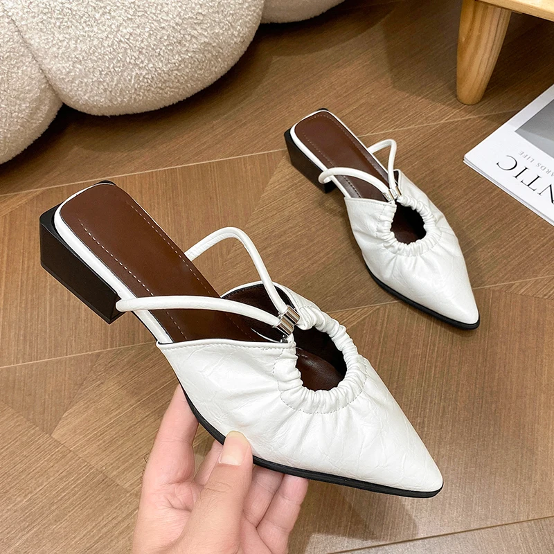 

Women Pointed Toe Slippers High Heels Sandals Slingback Shoes 2025 Summer Elegant Mules Shoes Chunky Slides New Mujer Flip Flops