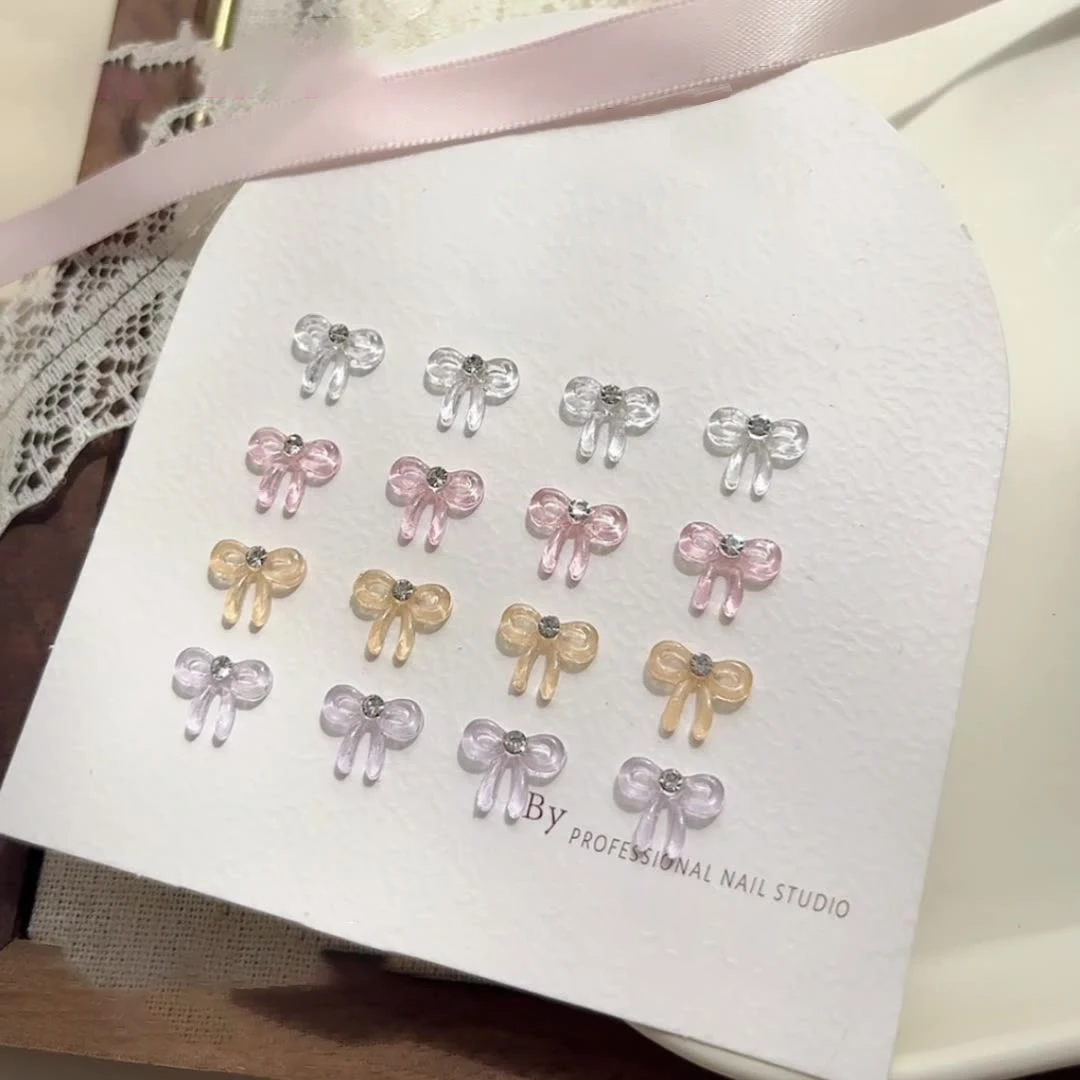 10 sztuk punkt diamentowa wstążka zawieszki do paznokci 10*8mm przezroczysta kokarda biżuteria artystyczna do paznokci dekoracje 3D letnie akcesoria do Manicure