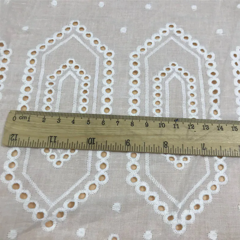 Hollow Embroidered Cotton Fabric Hollow Out Geometry Pattern Pure Cotton Fabric