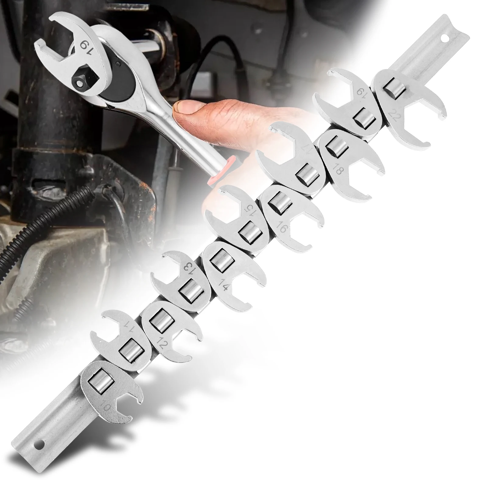 11Pcs 10-22mm Metric Crows Foot Wrench Set 3/8in Drive Crowfoot Wrench Adapters Open End Spanner Foot Horn Wrench Head