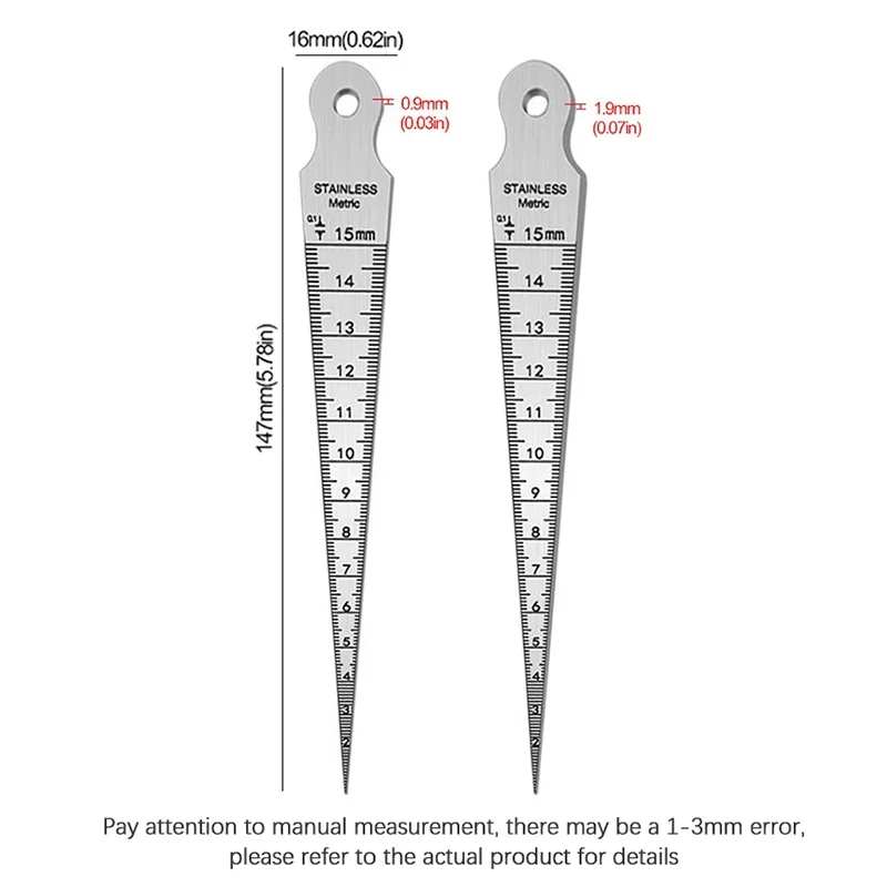 Jauge conique en acier inoxydable 1-15mm, outil de mesure des trous de règle de diamètre intérieur pour échelle d'ouverture conique