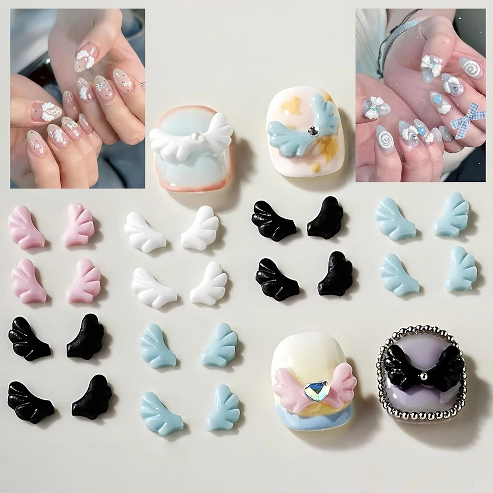 100 Stück Gemischte Flügel-Nagelcharms, Niedliche Bunte Engelsflügel, Nagelkunst-Strass, Mini Rosa-Weiße 3D-Harz-Dekorationen für Maniküre – Detail 4