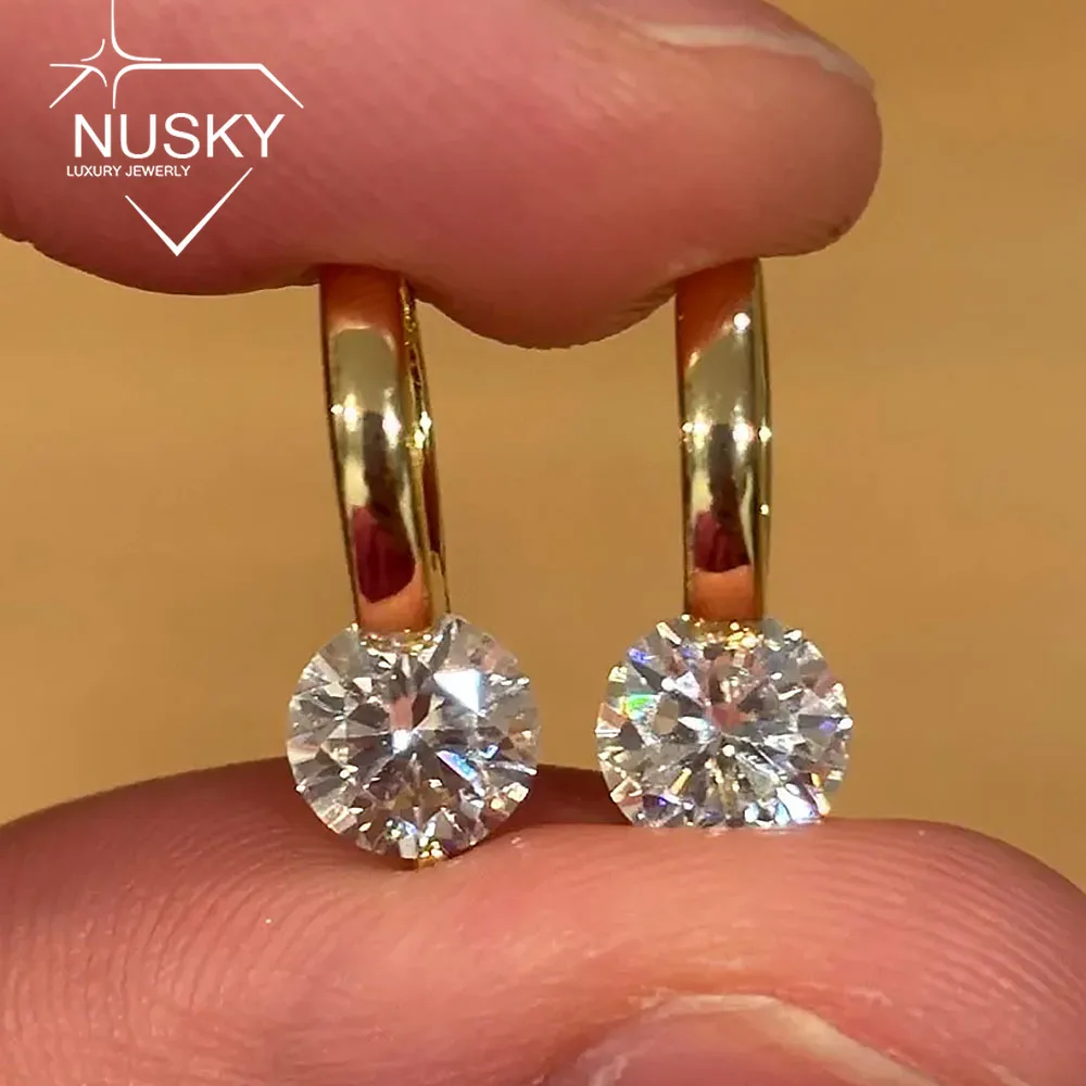 2/4cttw Round Moissanite Hoop Earring for Women Lab Diamond 925 Sterling Silver Solitaire Huggie Earrings Wedding Jewelry Gifts