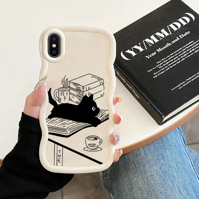 Capa de telefone cat macalong para iphone 7, 8 plus, se 2020, 2022, x, xs, max, borda macia, ondulada, à prova de choque, shell