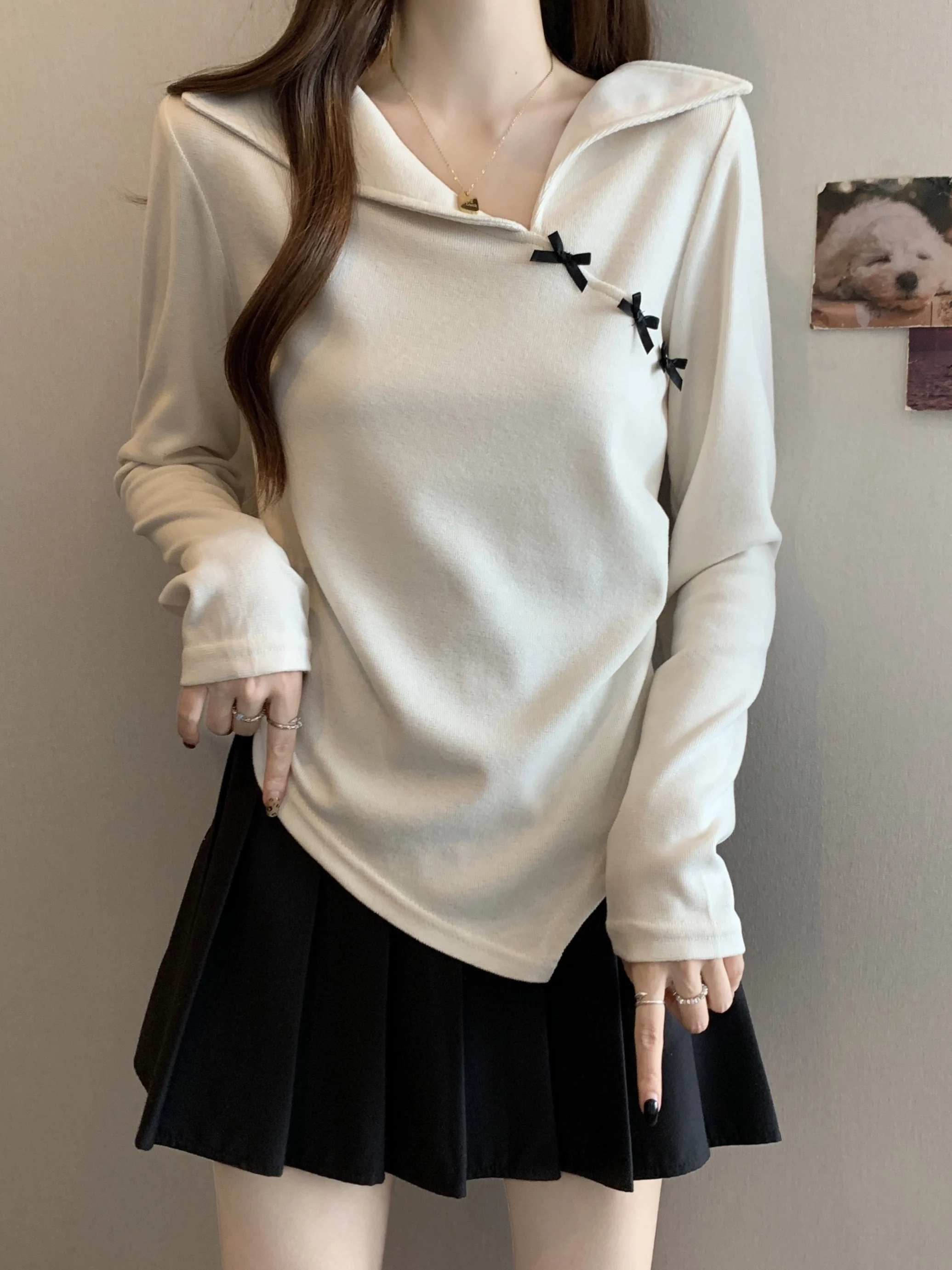 

plus Size Women's T-irt with Belly Cover Irregular Collar Long Sve Pleated Base irt Design Sensation Small ence Top