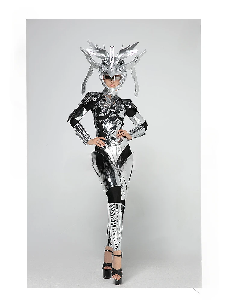 2025 Sliver Space Gogo Performance Costume Female Technology Sense Alien Catwalk Model Ds Dance Costumes Cosplay Party Bar Show