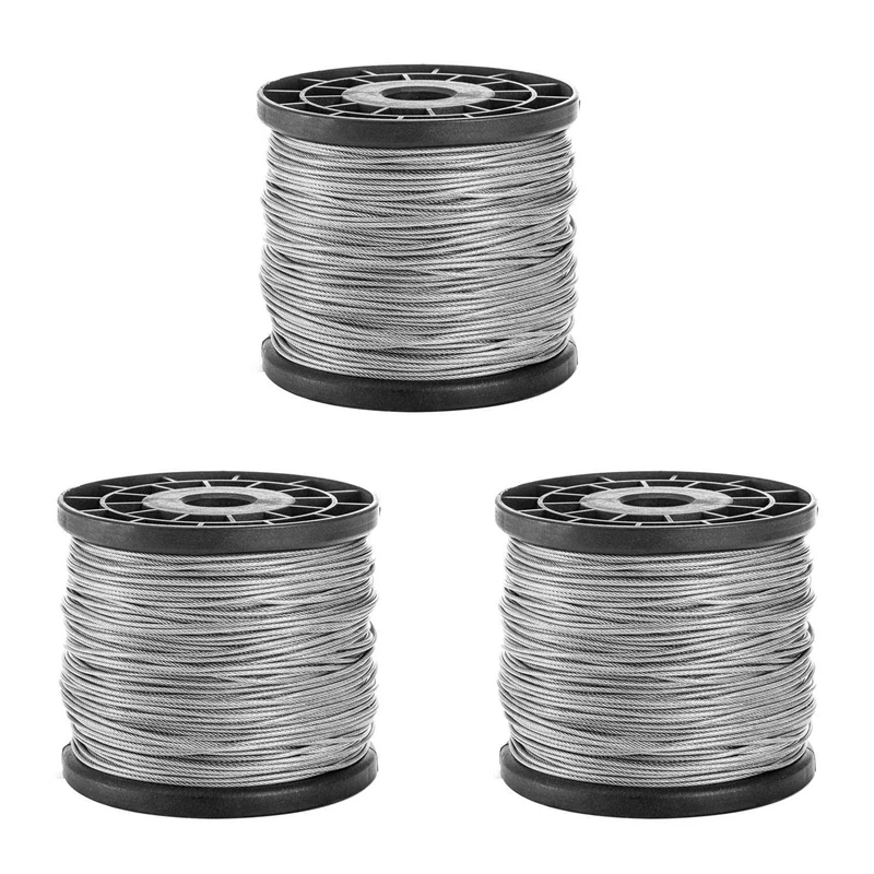 

3Pcs 1/16Inch X 500Feet Wire Rope Cable, Braided Wire Stranded Rope Aircraft Cable For Outdoor Clothesline, Trellis, Promotion