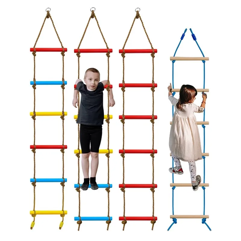 Escalera de cuerda de madera para niños, juguete de Fitness, juego de escalada, actividad de entrenamiento al aire libre, cuerda deportiva segura, columpio giratorio