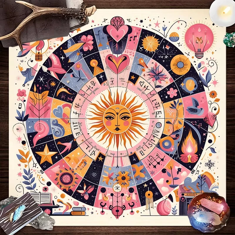 1-Piece Sun Wheel Rune Tablecloth, Home Decor, Divination Pagan Ritual Magic Party Tablecloth