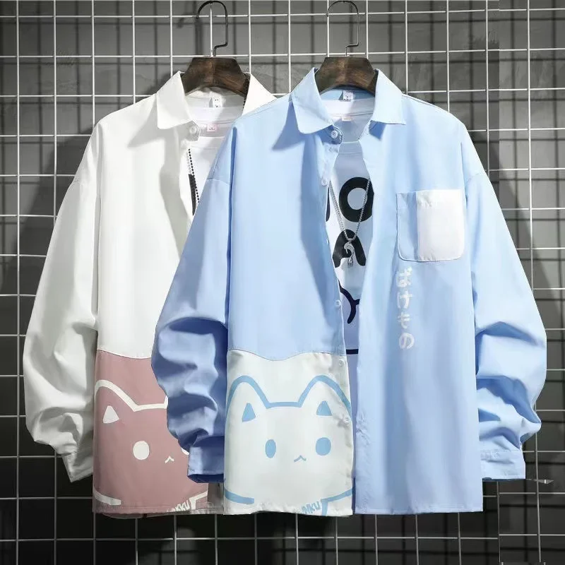 قميص كاجوال بأكمام طويلة فضفاض مناسب للرجال والنساء للخريف نمط جديد طازج عصري مطبوع عليه رسوم كرتونية متعدد الاستخدامات للأزواج #1